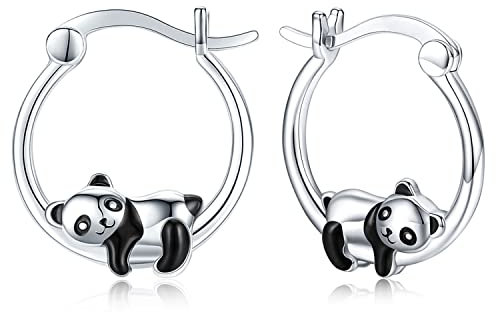 Panda Ohrringe Kinder Creolen Silber 925 - Hypoallergen Mädchen Schmuck - Geschenke für Damen, Tochter und Panda-Liebhaber