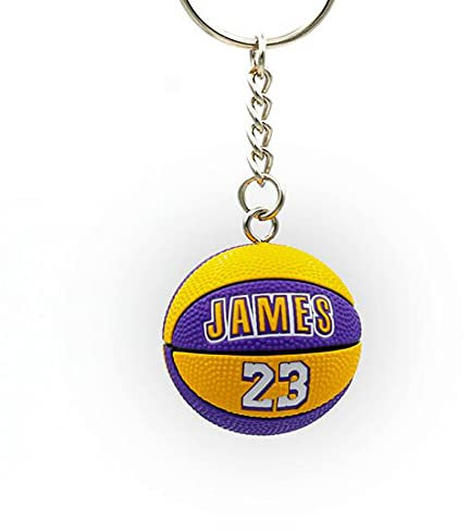 FANwenfeng Joueur de basket-ball numéro porte-clés voiture souvenir suspendu décoration sport porte-clés sphérique pour cadeaux (Yellow - James)