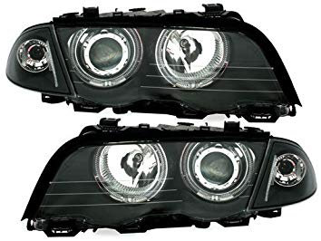Juego de faros compatibles con BMW Serie 3 E46 Saloon Touring 1998 1999 2000 2001 316i 318i 320i 323i 328i 320d 330d 330xd VP507 faros delanteros montaje proyector Angel Eyes anillos negro LHD