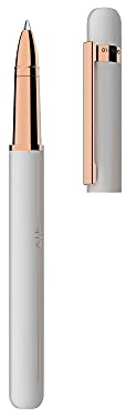 Otto Hutt Tintenroller D03 Messing/Stahl Weiß-Rosegold 14cm, Minengröße M, Schriftfarbe Blau, 009-18800, Mehrfarbig