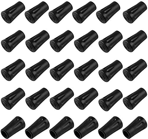 Yicare 30 Stück Wanderstöcker Gummipuffer, Ersatzteile Pads für Nordic Walking Stöcke Wanderstöcke Trekkingstöcke 12mm Durchmesser Ersatzfüße geeignet für Asphalt, Kies und Gebirge (Schwarz)