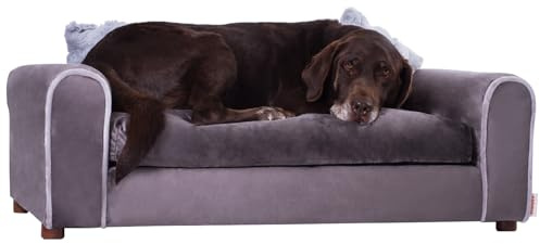 Moots Furry Pet Lounge, Pet Bed with 2 Pillows, Deluxe Sofa for Dogs, Easy to Coordinate, Stylish and Cleanable Dog Sofa, Couch - Charcoal, Large