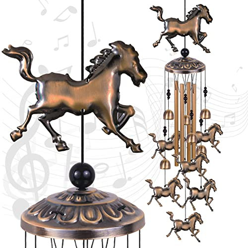 Solawindchime Pferd Windspiel Outdoor, Pferd Bronze Windspiel, Pferd Geschenk Windspiel, Pferde Windglocken, Geschenke für Frauen, für Haus, Garten, Innen, Außendekoration, Gartenpferde Windspiel