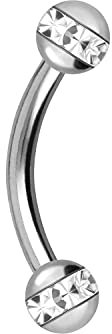PIERCINGLINE Titan Banane 2 EPOXY-RING-KUGELN Gebogener Piercing Stab silberfarben Augenbraue Ohr Lippe Intim Brust 1,2 x 10 mm