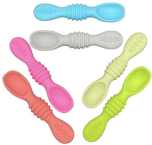 6 Piece Silicone Weaning Baby Spoons for Toddlers and Baby led weaning Baby Weaning BPA-Free Baby Toddler Feeding Flexible Silicon Spoon. Eco Friendly Feeding Training Spoon