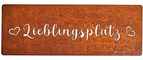 matches21 Schild Metall LIEBLINGSPLATZ Rostoptik rechteckig zum Aufhängen und hinstellen Gartendeko 1 STK 40x15 cm