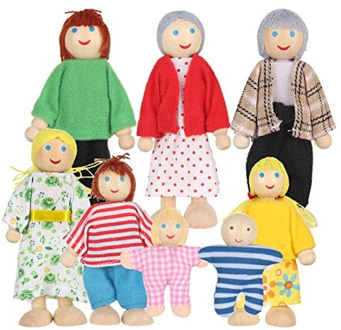 Jooheli Puppenhaus Puppenfamilie, 8 Stücke Puppenhaus Puppen mit beweglichen Gliedern Puppen, Puppenfamilie Set, Puppenhaus Zubehör, Kinder Spielzeug Minipuppen für Puppenhaus Familie Zubehör
