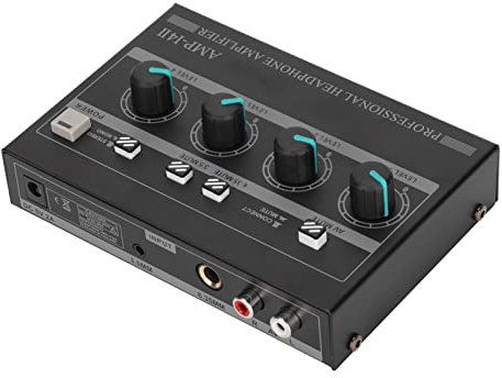 Amplificatore Stereo in Metallo a 4 Canali Amplificatore per Cuffie Stereo Compatto a 4 Vie con Adattatore 12V 1.5A per Palco da Studio(#1)