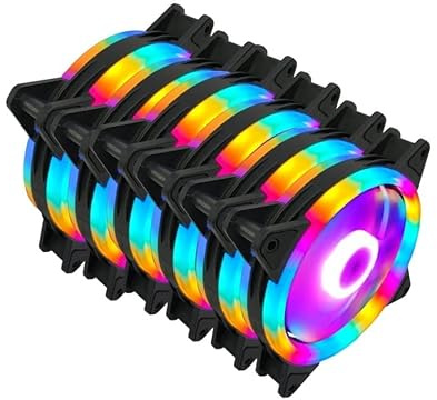 Rgb Case Fan 120mm 3pin Molex Colorful Fluid Bearing LED PC Computer Cooling Fans Radiator Ventilador 12V (Blade Color : 6Pcs RGB-2 Ring Lamp)