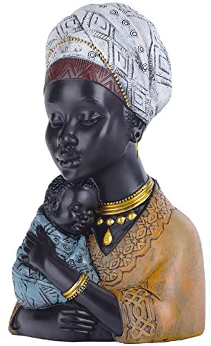 Home Decor Afrikanische Kunst Skulpturen, afrikanische Frau und Sohn Statue, Schwarze Statuen afrikanische Frau Büste Statue, geeignet für Wohnzimmer Desktop Zimmer Bücherregal Eingang Dekor