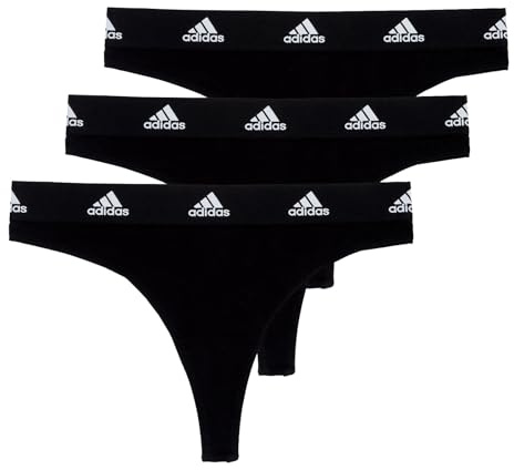 adidas Women's 3 Pack Thong Panties, 3X Black, XL, 3 x black., XL