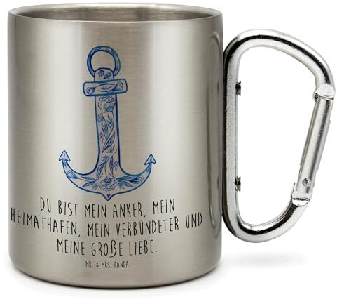 Mr. & Mrs. Panda thermotasse Anker Blau - Geschenk, Thermo Kaffeebecher, Edelstahltasse, Thermobecher, Tasse, Becher, Trinkbecher Metall, Lustige Sprüche