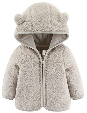 Giacca con Cappuccio in Fleece per Bambini e Bambine con Orecchie, Calda Giacca Cartoon Orso con Zip, Cappotto per Neonati 0-24 Mesi