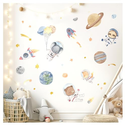 DEKO KINDERZIMMER Wandaufkleber Weltall Tiere Wandsticker Astronaut Wandtattoo Planeten Junge Kinderzimmer Schlafzimmer Wanddeko DK1108-1
