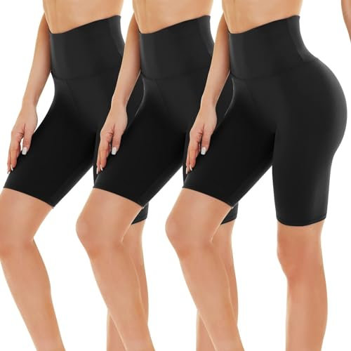 Gayhay 3er Pack Radlerhosen Damen Knielang Kurze Sporthose Leggings Shorts Sommer für Sport Yoga Leggins High Waist Schwarze*3,S-M