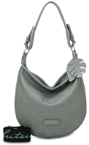 Fritzi Eco Hobo Bag Recyceltes Material Damen Schultertasche Recycling Lederimitat Büro Reisen mit Reißverschluss verstellbarem Gurt 31 x 33 x 10 cm – Grün, Hellblau, Braun, Blau, Anthrazit, Schwarz