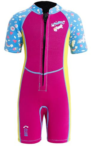 Lansru Traje de neopreno para niños: traje de neopreno corto de 2,5 mm, neopreno SCR mejorado, material más seguro, protección UV, cremallera frontal para clases de natación, mantiene el calor en agua