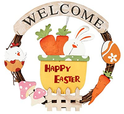 Treer Türkranz Ostern Osterhase Frühlingskranz Wandbehang Blumenkranz Tisch Kranz Osterkranz Haustürkranz Girlande Ostertür Ornament Osterdekoration Willkommen Ganzjährig (Kaninchen,28x28cm)