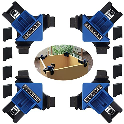 CASIMR 90 Degree Corner Clamp, Adjustable Single Handle Spring Loaded Right Angle Clamp, 4PCS Swing Woodworking Clip Clamp Tool