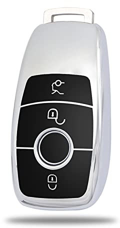 HooRLZ M-ercedes Benz Schlüsselhülle, Silikon Schlüssel Cover für E-Class S-Class TPU Schlüsselhülle, 3-Tasten Autoschlüssel Hülle M-ercedes AMG - Silber