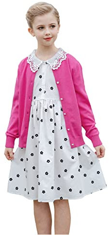 SMILING PINKER Cardigan basique à manches longues pour fille, Rose fluo, 11-12 ans