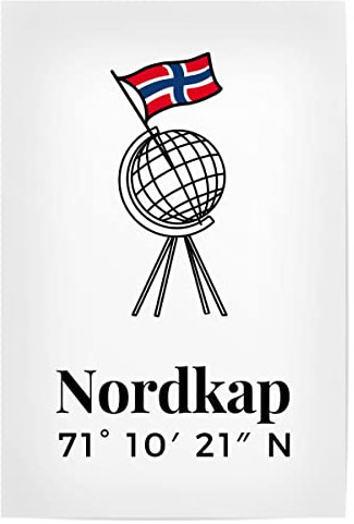 artboxONE Poster 120x80 cm Typografie Nordkap Norwegen Globus Flagge - Bild nordkap Fjord Flagge