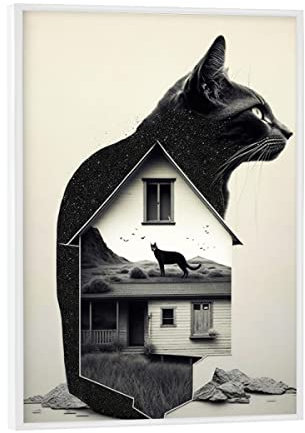artboxONE Poster mit weißem Rahmen 18x13 cm Tiere Katze im Haus - Bild Katze Collage gemälde