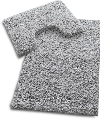 VELVETIO Bath Mats & Pedestal Set, Zero Twist Fluffy Super Soft 100% Microfiber Non-Slip Shaggy 2 Piece Bathroom Rugs, Extra Thick Machine Washable Water Absorbent Toilet Rug Sets, Grey