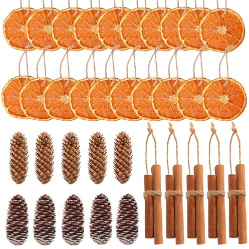 20x getrocknete Orangenscheiben 10x Zimtstangen, und 10x Tannenzapfen Weihnachtskranz Deko Natur Dekoration Weihnachten Adventskranz(with 40Pcs*30cm Juteseil)