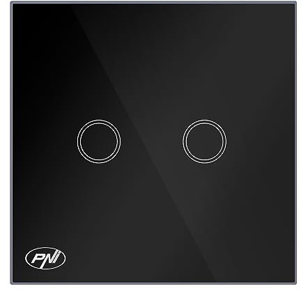 Interruptor táctil doble de cristal PNI SH222, negro con indicador LED, 10A, 2X200W