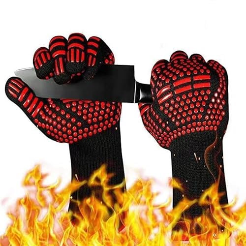 Guanti da barbecue grill forno cucina camino bbq griglia super resistenti coltello al calore fino a 800° alte temperature e al fuoco guanto ignifugo accessorio kit di cotone 30cm 1 paio