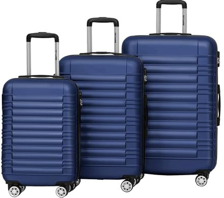 TRVLMORE Koffer & Trolleys - Koffer Set - Kofferset 3 Teilig Hartschale, Gepäck-Sets, Hartschalenkoffer Set, Reisekoffer Set, Koffer Set 3 Stück, Handgepäck Koffer 55x40x20cm Luggage, Blau