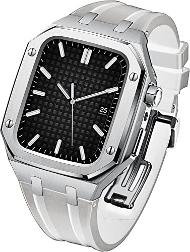 OPKDE Correa protectora de acero inoxidable para Apple Watch S7 de 45 mm, kit de modificación, carcasa de acero con correa de silicona para iWatch S6 de 44 mm, 45MM, Agate