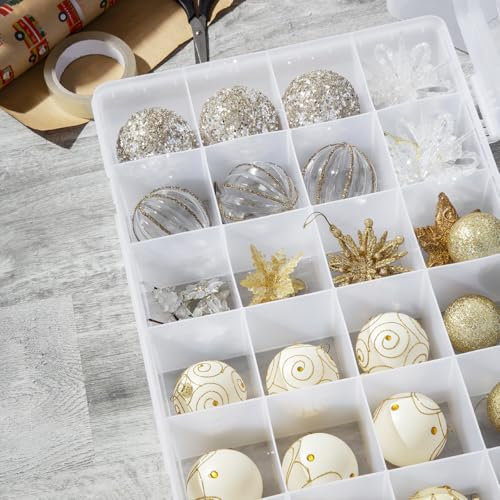 Wham Festive 2 x Extra Large Christmas Bauble Storage Boxes | 24-Compartment Plastic Organisers | Ideal for Ornaments, Baubles, Crafting, DIY & More | Made in UK