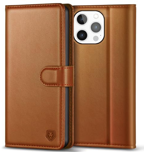 Kuafcase Compatible for iPhone 13 Pro Case with 4 Card Slots Magnetic Closure Kickstand Shockproof Protective Phone Case Compatible for iPhone 13 Pro - Brown