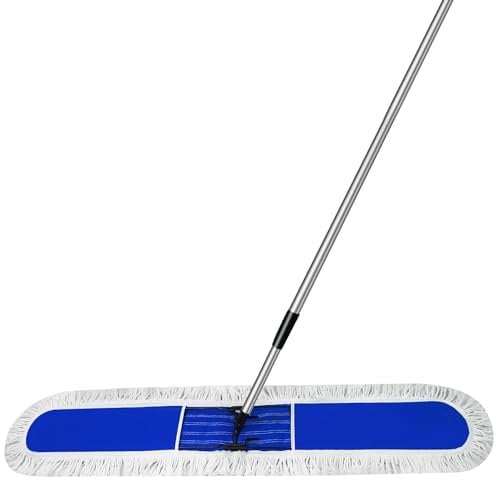SOLIPECT Commercial Dust Mop, Blue, Cotton Head, Stainless Steel Handle, 48 inch, for Hardwood Floors, Industrial, High Absorbent, Reusable, Adjustable, Marble, Tile, Wall