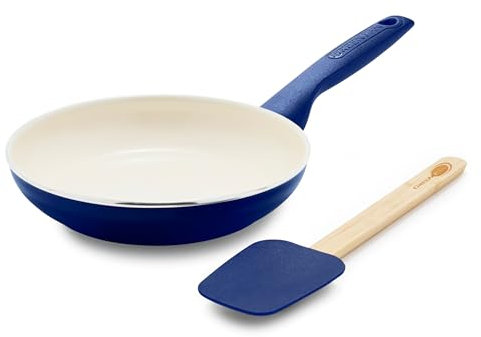 GreenPan Rio 8 Frying Pan and Spatula Set, Soft Grip Handle, PFAS Free, Dishwasher Safe, Oven Safe, Oxford Blue