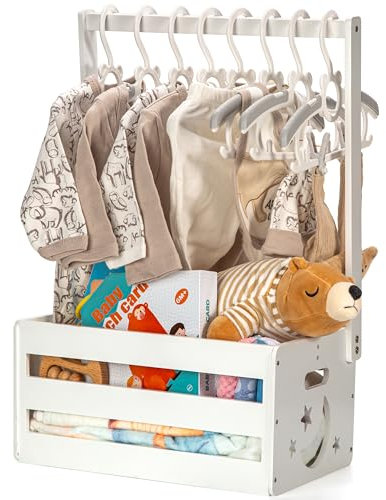 GiftAmaz Weißer Holzschrank für Babypartys, Aufbewahrungskiste mit Griff, Korb für Babypartys, Willkommensgeschenkkorb für Neugeborene, Jungen, Mädchen, Schwangerschaftsgeschenke für frischgebackene