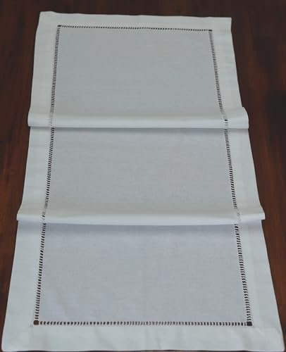 Aude Home Tischläufer 40x90 weiß Baumwolle Hohlsaum mit Briefecken konfektioniert (40x90)