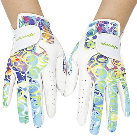 YaoFafa2178 2 Paar Golfhandschuhe für Damen, Linke und Rechte Hand, Weiches, Atmungsaktives Leder, Phantomfarben, Golfhandschuhe für Damen, Zubehör,M(Length18.5cm)