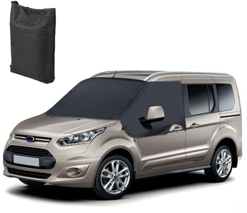 Auto Windschutzscheiben Abdeckung Kompatibel mit Ford Transit Connect 2012-2021, 600D Frontscheiben Sonnenschutz, 100% Verdunkelnd, Blockiert UV Strahlen, Wetterfeste Frontscheibe Wrap Cover
