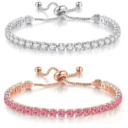 YeeHeen Tennis Bracelet Cubic Zirconia Bracelet for Women Slider Bracelet Silver + Rose Gold Pink