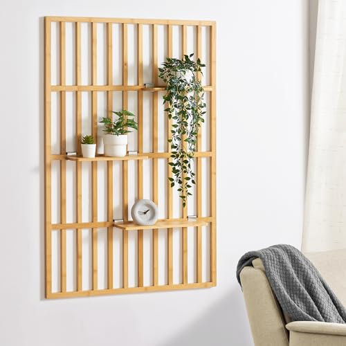 [en.casa] Étagère Murale Design Intemporel Panneau Mural Style Scandinave avec 3 Tablettes Modulables pour Salon Cuisine Bureau Entrée Bambou 120 x 80 x 13 cm Naturel