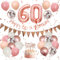60th Birthday Decorations Retro Pink Rose Gold,60th Birthday Balloons,Happy 60th Birthday Banner with Cake Toppers Rose Gold Number 60 Balloons Confetti Balloons for Women Birthday Party Decorations