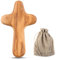 10cm Wooden Cross, Mini Olive Wood Holding Comfort Cross Handcrafted Religious Keepsake Men Women with Portable Woven Linen Sack Christian Faith Symbol Handheld Design Comfortably Fit Kids Adults