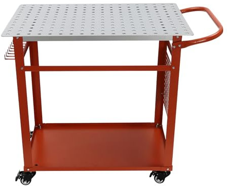 Schweißen Tabelle 600lbs Tragfähigkeit Stahl Schweißen Werkbank auf Rädern, für Autoreparaturprojekten einschließlich Schlagen Beizen Bohren Schneiden chemischen Industrie 91.44 * 61 * 91.44cm Rot