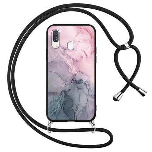 Foonary Handyband Hülle mit Band für Samsung A40 5,9 Handyhülle, Aesthetic Design Kette Necklace Case mit Kordel zum Umhängen Silikon Bumper Schutzhülle Cover Schnur für Samsung Galaxy A40, Marmor 4