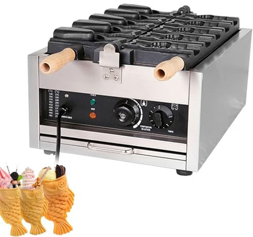 DPLXFPP Machine Taiyaki Électrique 3000 W, Gaufrier Taiyaki Fish avec Moule en Forme Poisson Double Face, Température Réglable 50 À 300 °C, pour Cuisine À Domicile, Les Desserts Fête