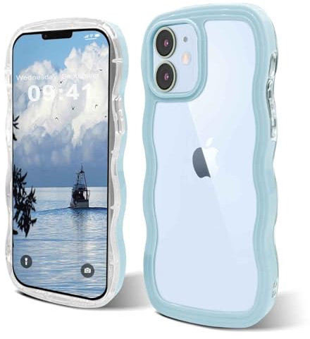 ORDA iPhone 11 Case: Cute Wave Frame Curly Shape, Shockproof Hard PC Cover for Women & Girls, Compatible with iPhone 11 6.1 inchs Blue