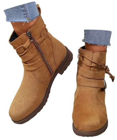 Vente Flash du Jour Et Soldes, Bottines Femme Confortable Hiver Chaussure Souple Fantaisie Bottine Pieds Larges Mollet Large Boots Grande Taille Cuir Bottes